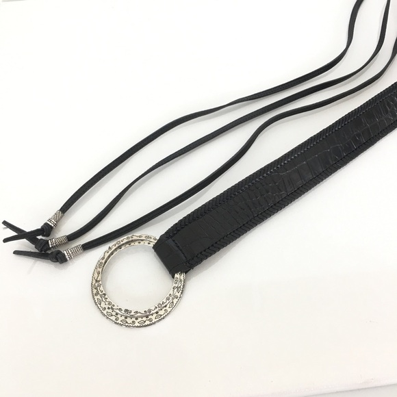 Brighton B30153 Black Croc Embossed Leather Fringe Tie Belt Women’s Size S/M main image 7